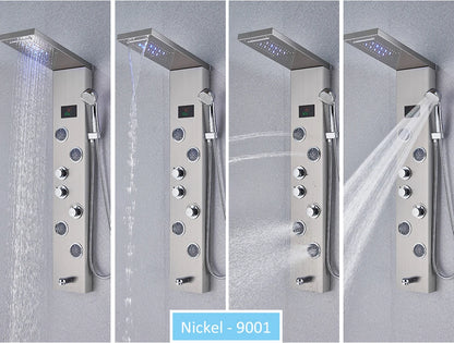 LED Shower Panel Tower System Rain Waterfall Shower LCD Display With Massage  Shower Faucet