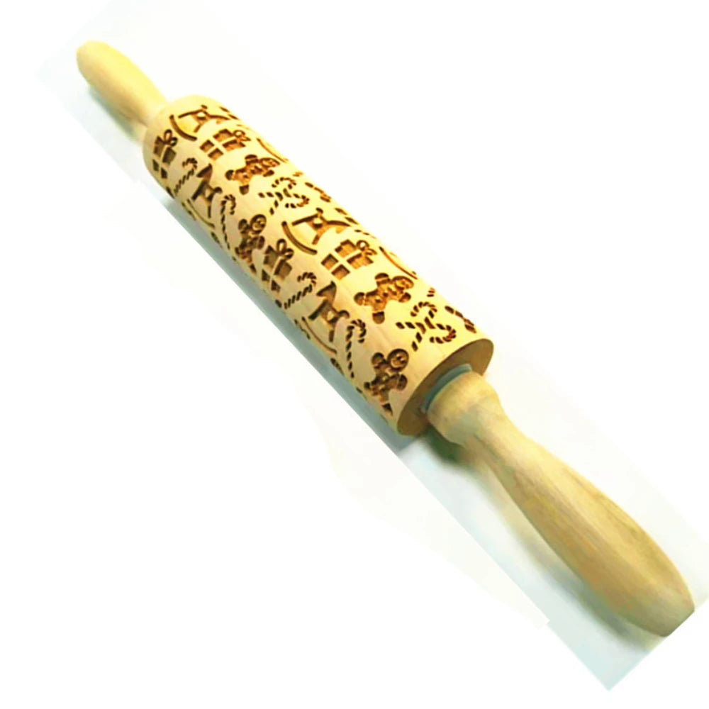 Christmas Rolling Pin With Pattern Snowflake Snowman