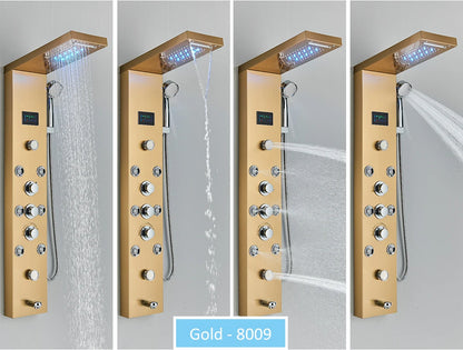 LED Shower Panel Tower System Rain Waterfall Shower LCD Display With Massage  Shower Faucet
