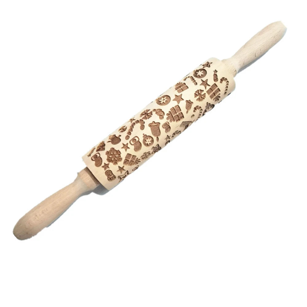 Christmas Rolling Pin With Pattern Snowflake Snowman