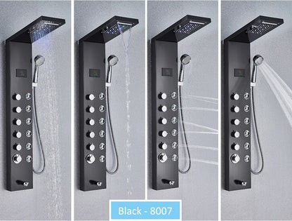 LED Shower Panel Tower System Rain Waterfall Shower LCD Display With Massage  Shower Faucet