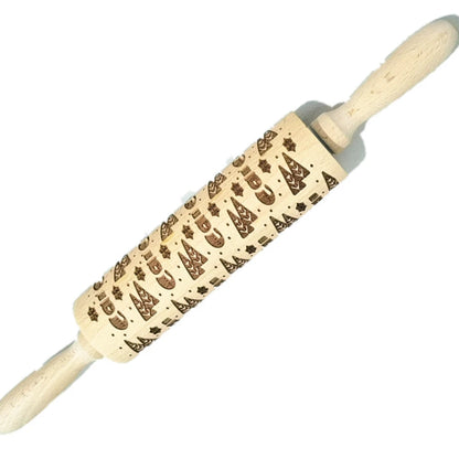 Christmas Rolling Pin With Pattern Snowflake Snowman