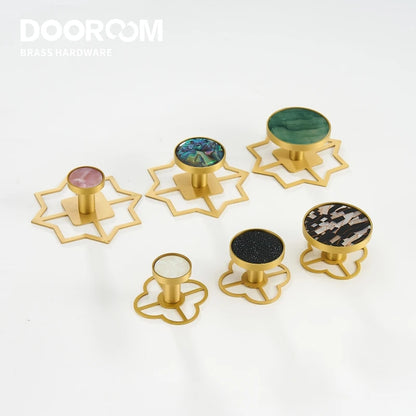 Dooroom Brass Furniture Handles Shell Simple Nordic Pastoral Cupboard Cabinet Drawer Round Colorful Pulls
