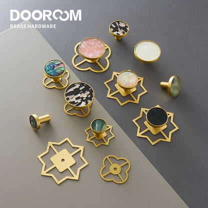 Dooroom Brass Furniture Handles Shell Simple Nordic Pastoral Cupboard Cabinet Drawer Round Colorful Pulls