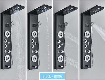 LED Shower Panel Tower System Rain Waterfall Shower LCD Display With Massage  Shower Faucet
