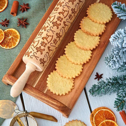 Christmas Rolling Pin With Pattern Snowflake Snowman