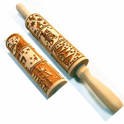 Christmas Rolling Pin With Pattern Snowflake Snowman