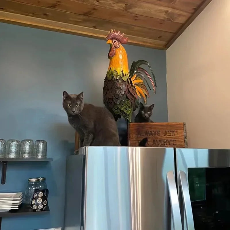 1Pcs Metal Garden Sculpture Iron Rooster Home Garden Decoration Shelf Wall Sculpture