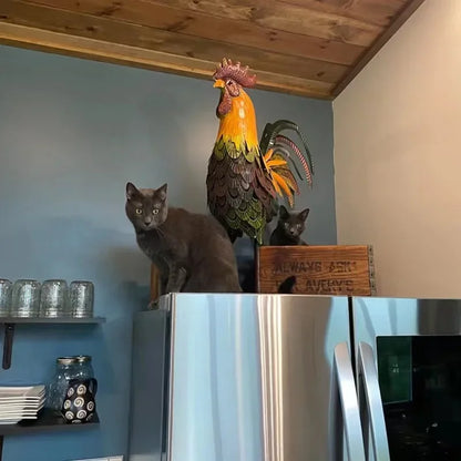 1Pcs Metal Garden Sculpture Iron Rooster Home Garden Decoration Shelf Wall Sculpture