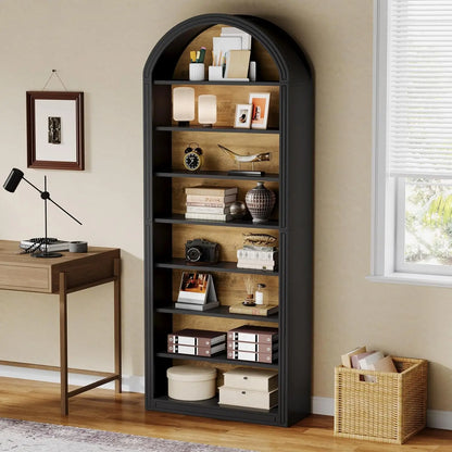 Modern Arched Bookcase with Storage, Standing Open Display Shelving