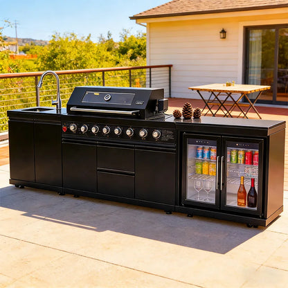 Modern Modular Functional Stainless Steel Outdoor Kitchen Grill Cooktop Sink Fridge LED For Backyard Patio Garden