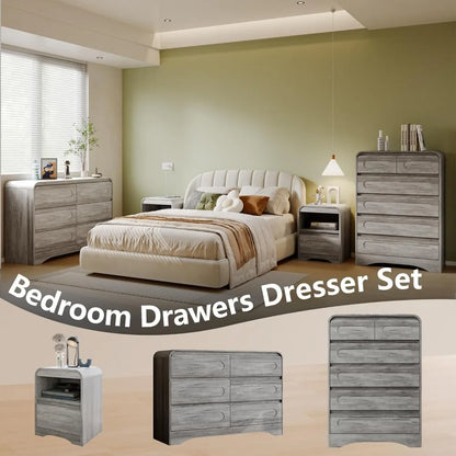Grey Dresser for Bedroom with 6 Drawers,  Farmhouse Wood Closet