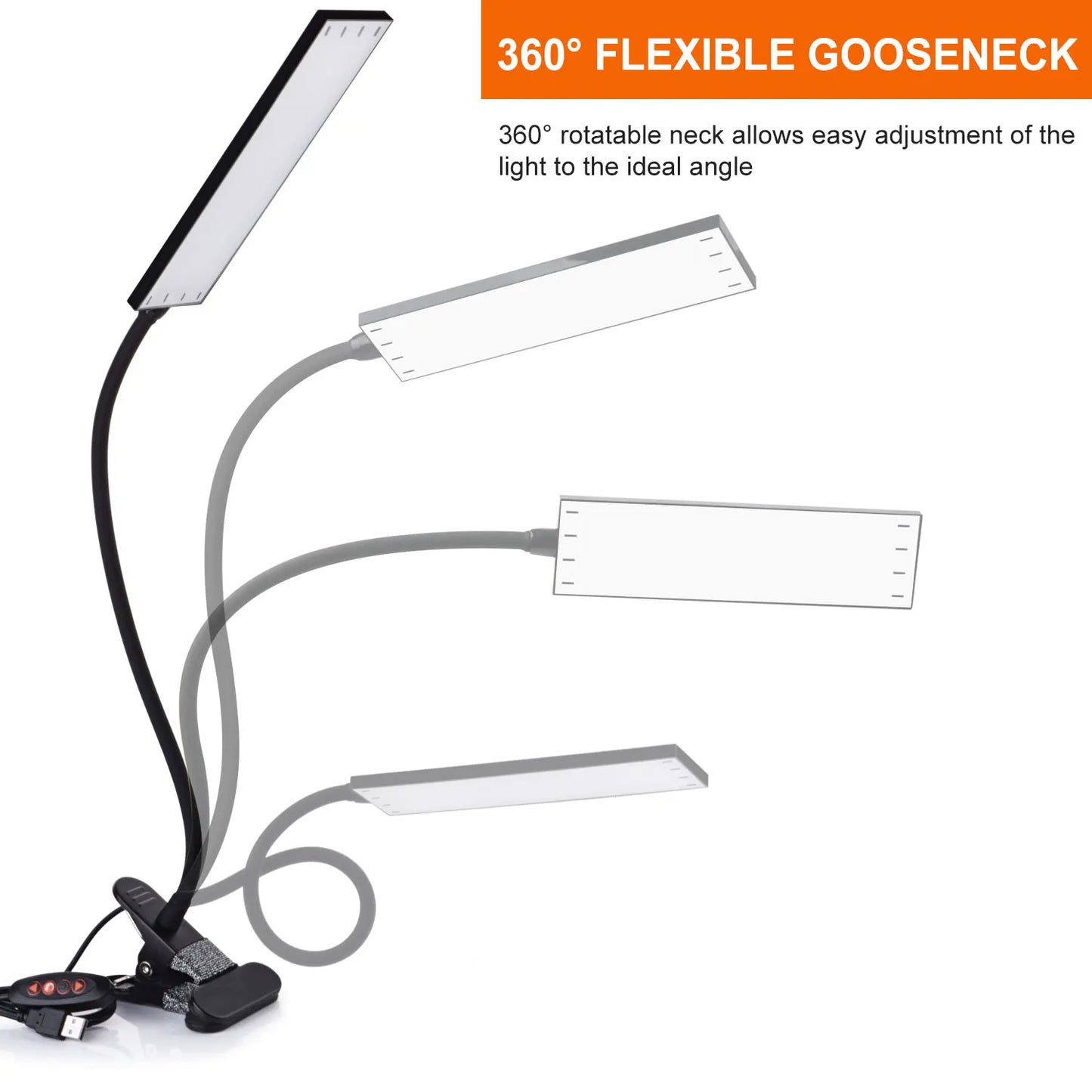 5W LED Clip on Desk Lamp with 3 Modes 11 Brightness  2M Cable Dimmer 14 Levels Clamp Table Lamp