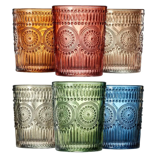 Beautiful Colored Tumbler Drinking Glasses | Set Of 6 | Crystal, 10Oz - Vintage Glassware Gift Set