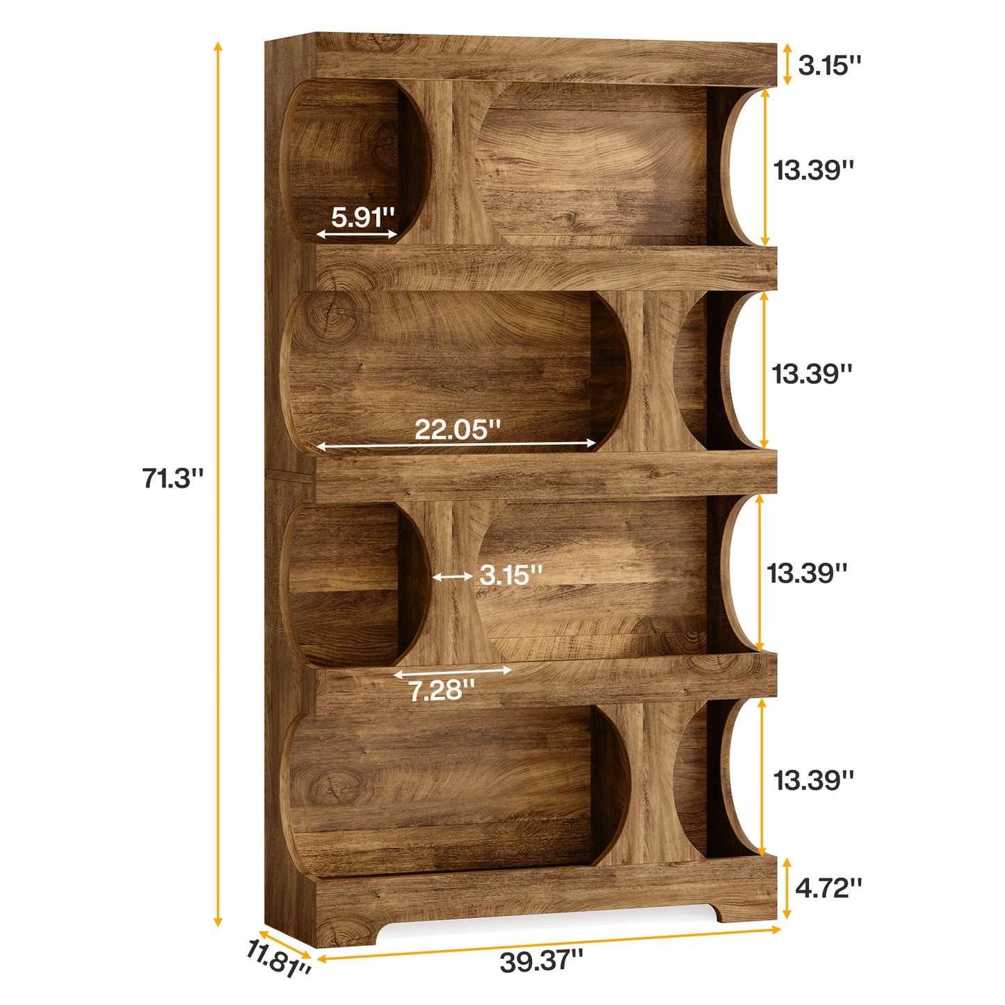 Tribesigns 71" Tall Bookcase, 4-Tier S-Shaped Bookshelf, Wood Modern Freestanding Display Shelves