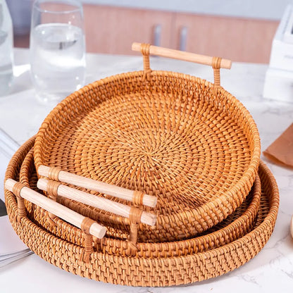 Handwoven Rattan Tray & Food Basket