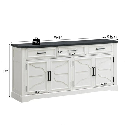 66" Large Buffet Sideboard Cabinet with 4 Doors and 3 Drawers,  Storage Cabinet for Dining Room,