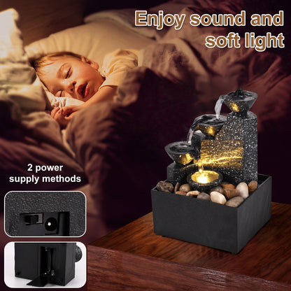 Tabletop Waterfall Home Decor  Desktop Fountain with Soft Lights Flowing Water Ornaments