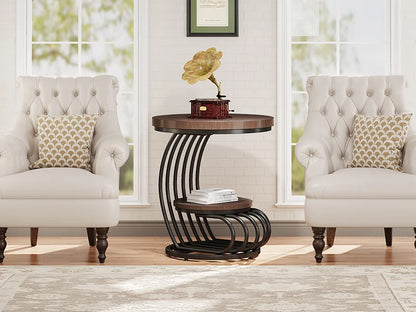 Round End Side Table: Side  Small Bedside Table Accent Table with Arc-Shaped Frame