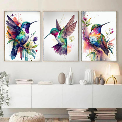 Watercolor Hummingbird Flower Wall Art
