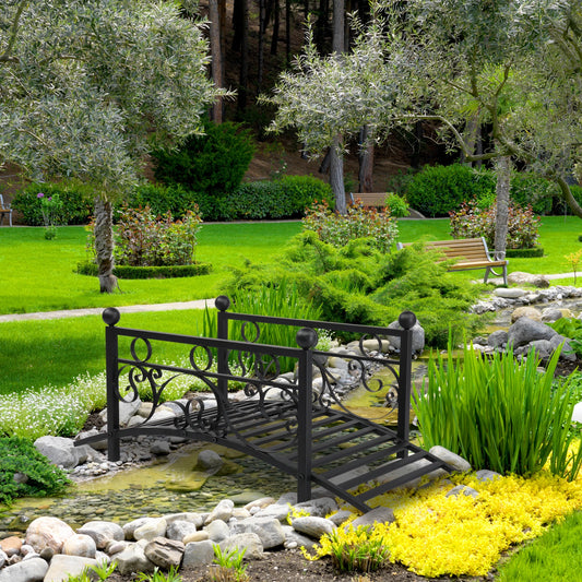 Garden iron bridge, with round iron ball flat-top handrails, black