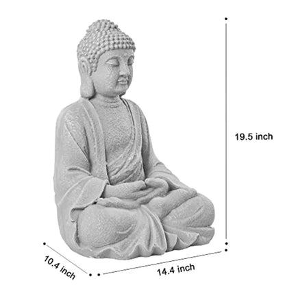 Zen Garden Asian Buddha Statue Outdoor  Yard Decor 20'' High  Magnesium Oxide Stone Grey