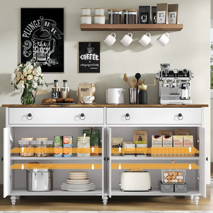 Buffet Cabinet with Storage, 55'' Large Farmhouse Cabinet with 2 Drawers and 4 Doors