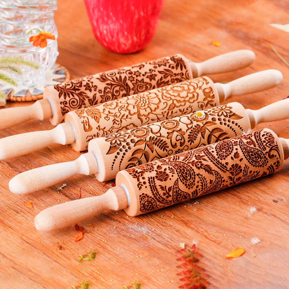 1 pcs Wooden Sunflower Embossed Rolling Pin