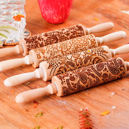 1 pcs Wooden Sunflower Embossed Rolling Pin