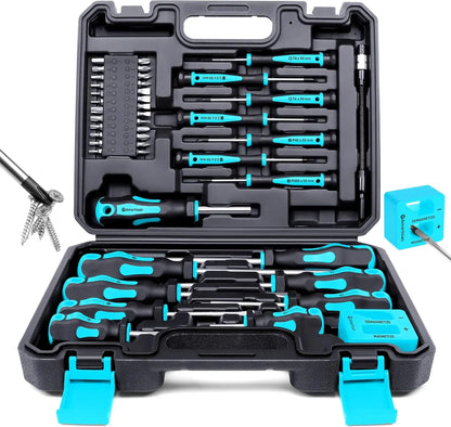 Magnetic Screwdriver Set, 43-Piece with Case, Includes Slotted, Phillips, Hex, Pozidriv, Torx - Green