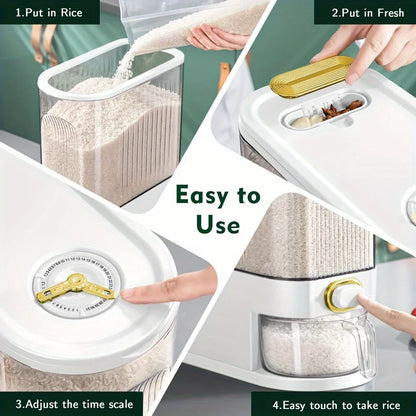 5kg/10kg Rice Dispenser - Large Pantry Storage Container with Measuring Cup & Time Markings