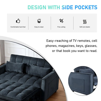 3 in 1 Convertible Sleeper Sofa Bed, Futon Couches for Living Room with Side Pocket
