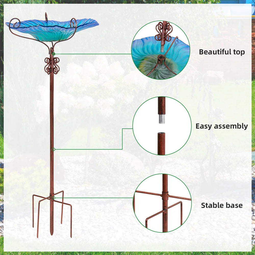 Large Outdoor Glass Bird Bath Garden Feeding Bowl