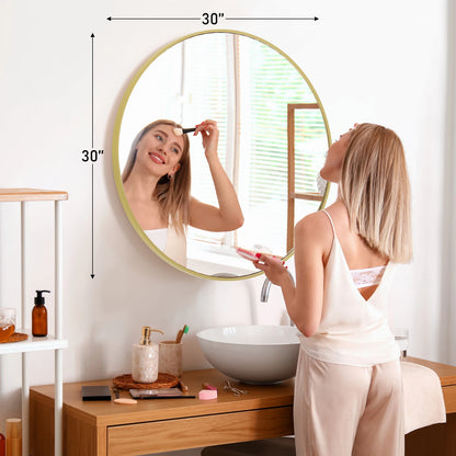 JHK 30 Inch Large Gold Round Vanity Framed Mirror for Wall