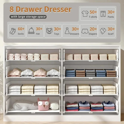Fluted Dresser for Bedroom with 8 Drawer, 55”  Double Drawer Dresser