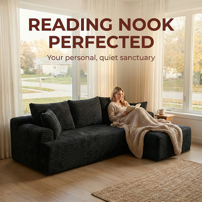 95" L-Shaped Sofa Chaise, Rabbit Fleece Upholstery, Ultra Soft & Comfortable, Ready to Use Out of the Box