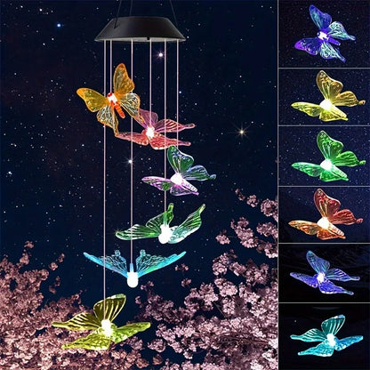 1PC Led Color Changing Butterfly Dragonfly Hummingbird Solar Wind Chimes Outdoor