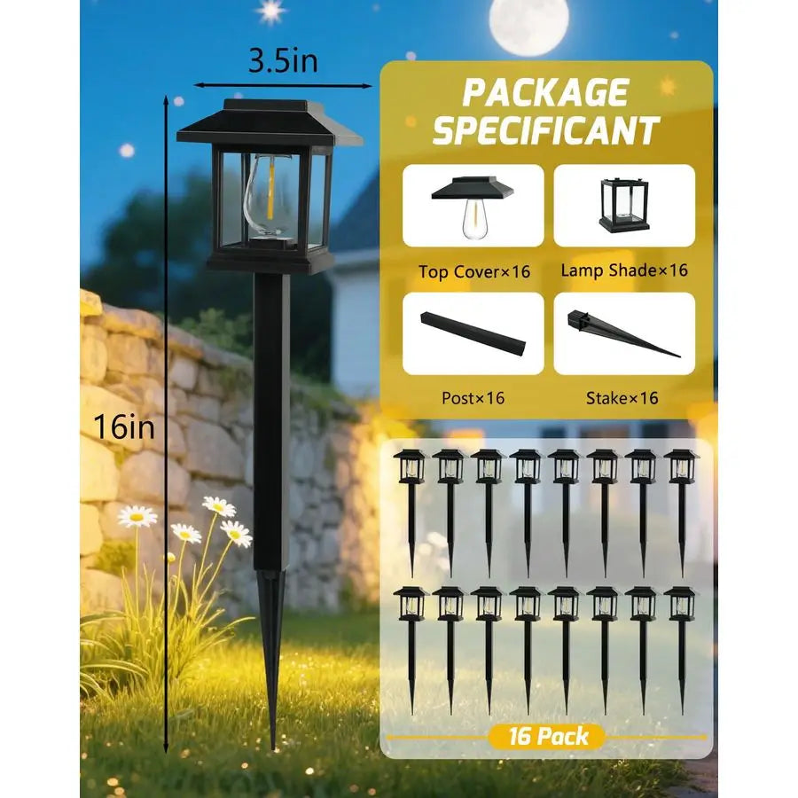 16Pack Solar Lights Outdoor ExtraBright Smart Auto On Off, Solar Powered Garden Lights