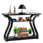 Wood Console Table 3 Tier Narrow Entryway Table with Curved Frame and 2 Open Storage Shelves