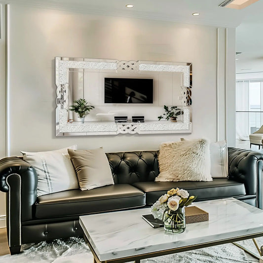 Large Crystal Crush Diamond Mirror Decorative Wall Hang Mirror for Bedroom Hallway Living Room