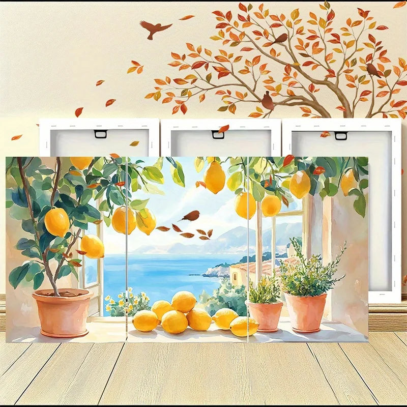 2D Flat, 3pcs wooden framed canvas painting art print