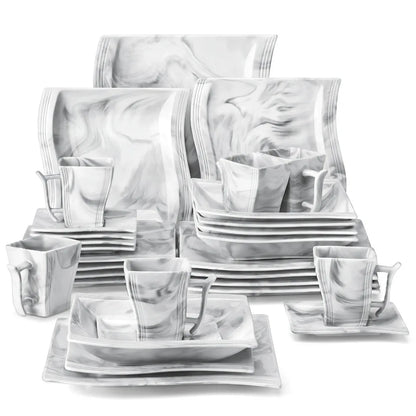 MALACASA FLORA Marble Porcelain Dinnerware 30 Piece Tableware