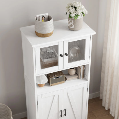 Free Standing Kitchen Pantry Cupboard with 4 Doors with Tempered Glass Doors