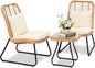 3 Piece Outdoor Wicker Bistro Set,  w/2 Large Rattan Chairs and Tempered Glass Table, Patio Furniture