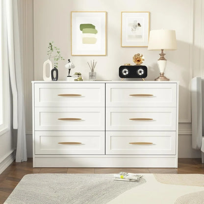 6 Drawer Dresser White and Gold, Tall Dresser Storage Solution for Entryway and Hallway