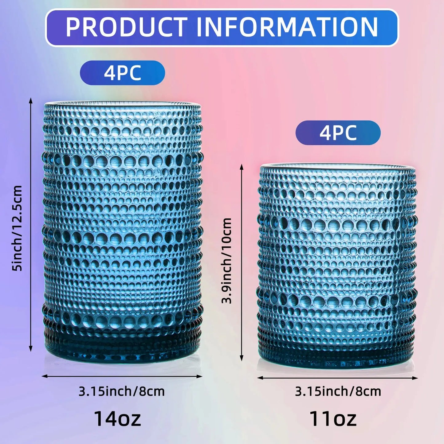 8PCS Vintage Raindrop Glass Cup 300/400ML Highball Glasses