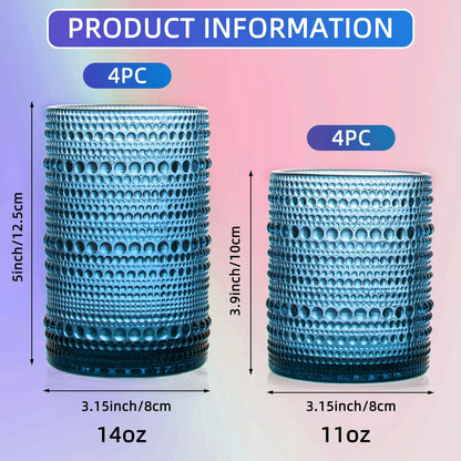 8PCS Vintage Raindrop Glass Cup 300/400ML Highball Glasses