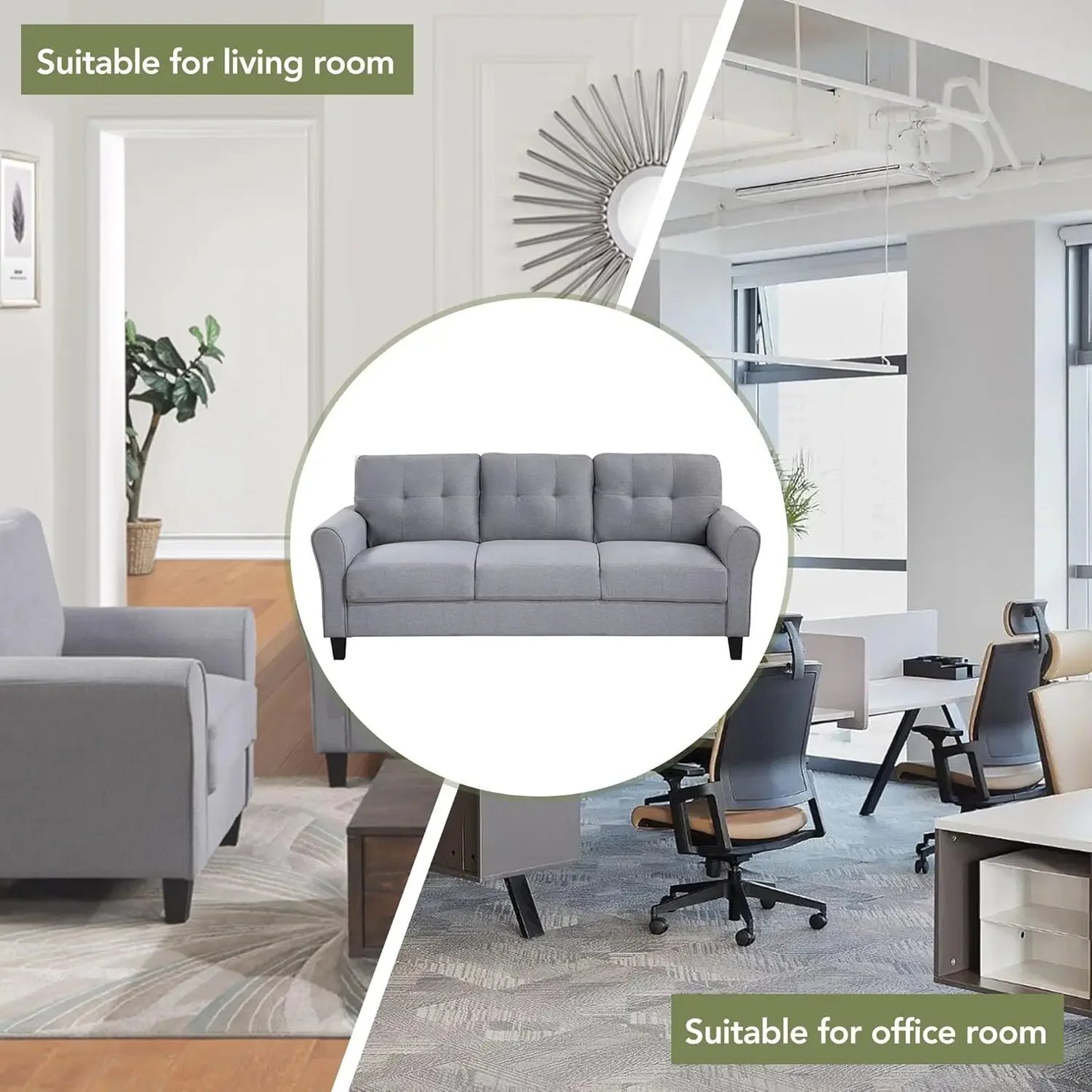 3-Piece Living Room Sectional Sofa Set, Upholstered Armchair Loveseat Sofa and Three Seat Sofa