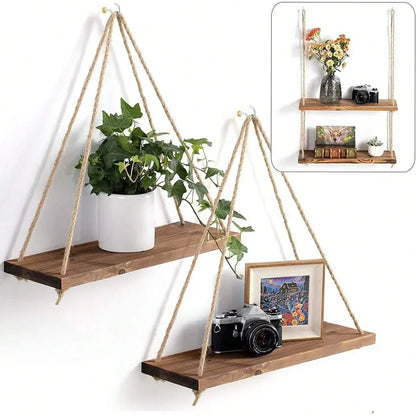1PC Wooden Swing Hanging Wall Shelve