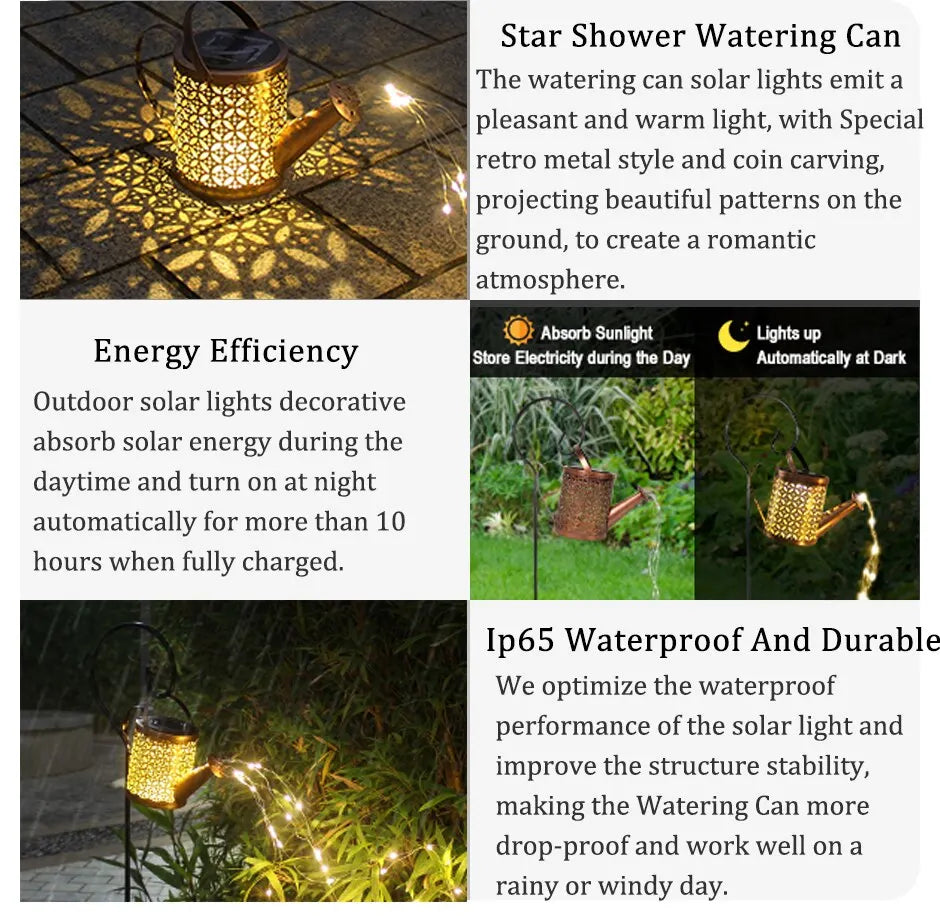 1pc Solar Watering Can with Lights Outdoor Solar Garden Lights